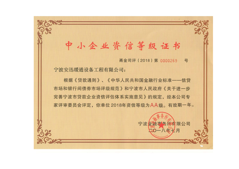 中小企業(yè)資信等級證書